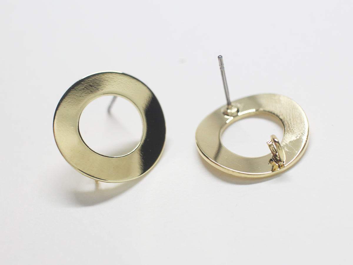 [E0268]/1 pair/Bent Open Circle Stud Earrings/Brass/Gold plated/17.5mm