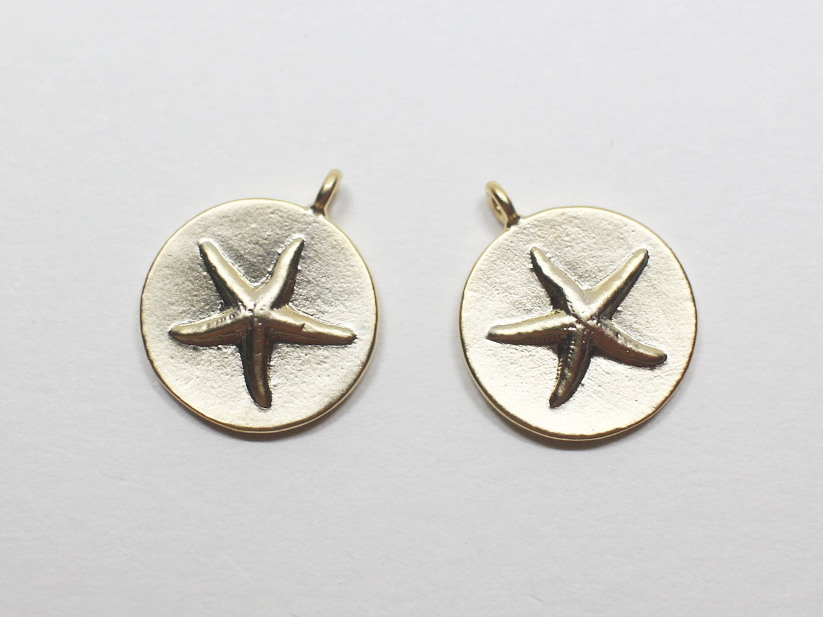 [P0862]2pcs/Coin Starfish Pendant/Brass/Matte Gold/12mm