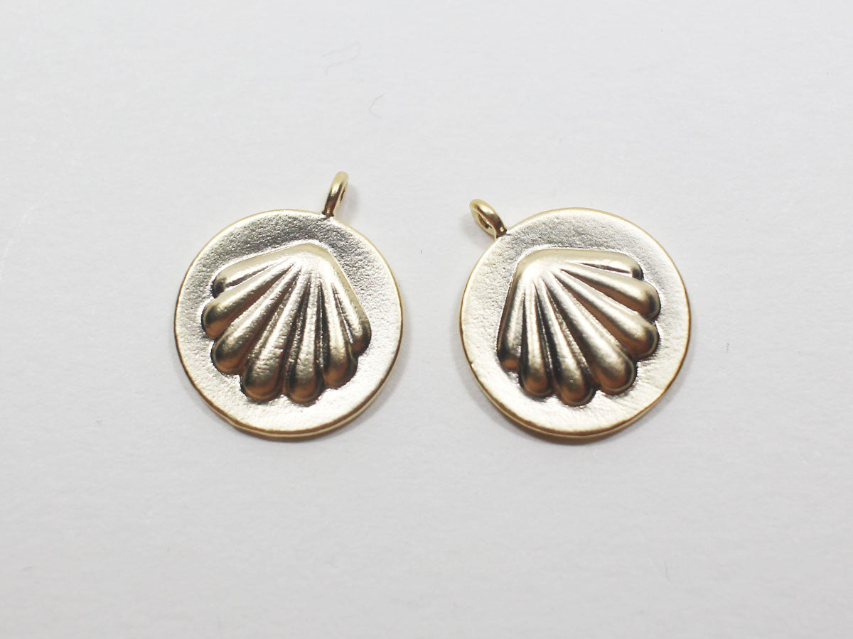 [P0863]2pcs/Coin Scallop Pendant/Brass/Matte Gold/12mm