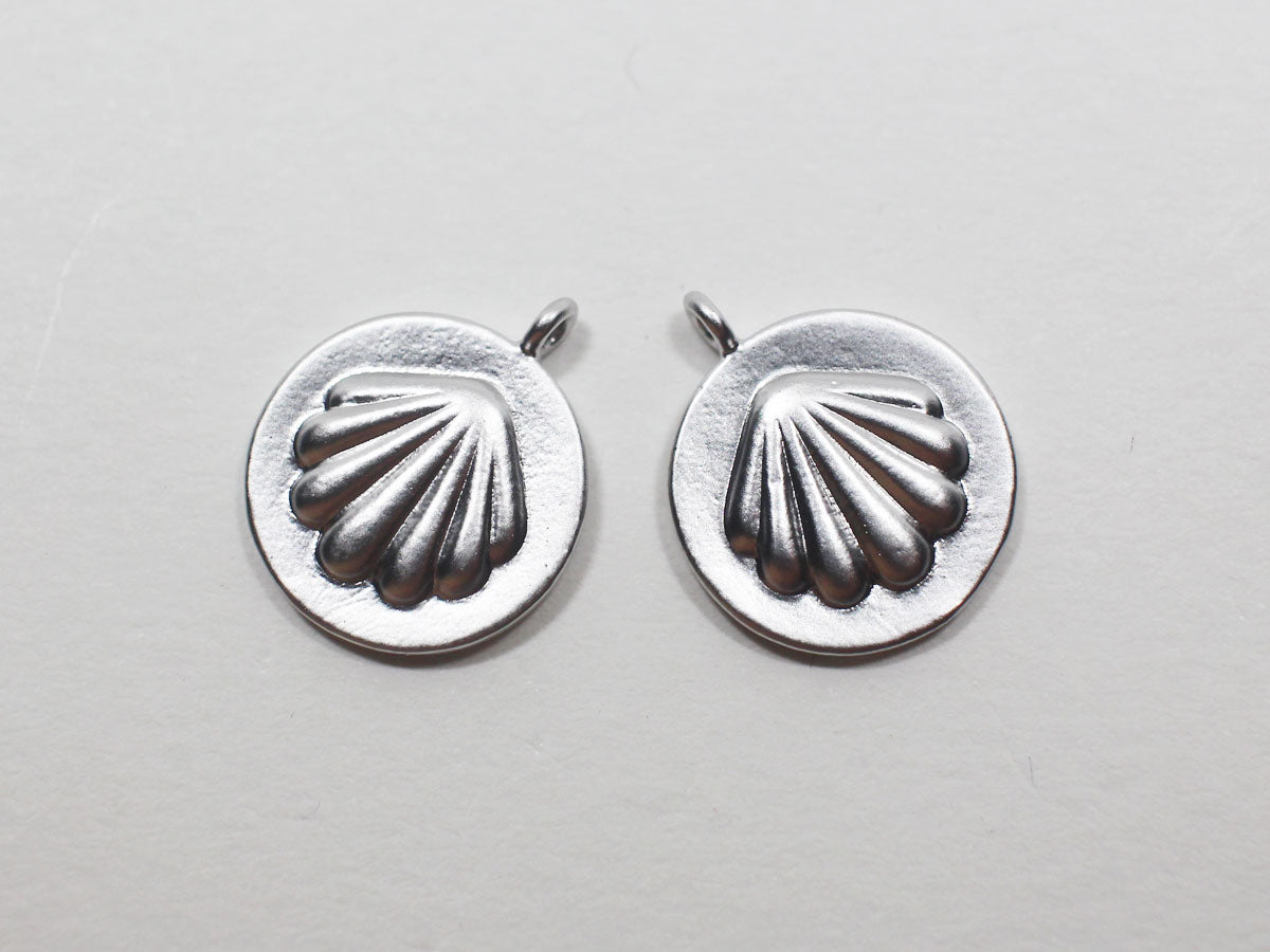 [P0863]2pcs/Coin Scallop Pendant/Brass/Matte Rhodium/12mm