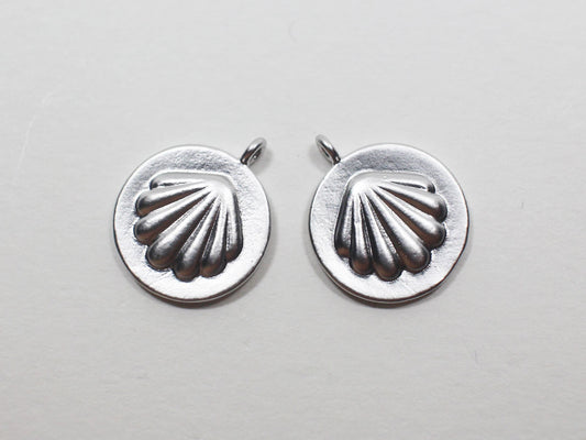 [P0863]2pcs/Coin Scallop Pendant/Brass/Matte Rhodium/12mm