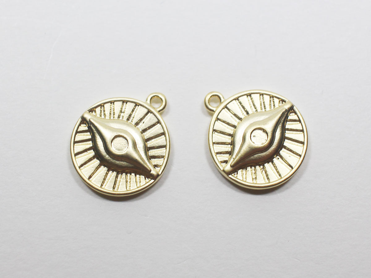 [P0866]2pcs/Coin evil eye Pendant/Brass/Matte Gold/13.8mm