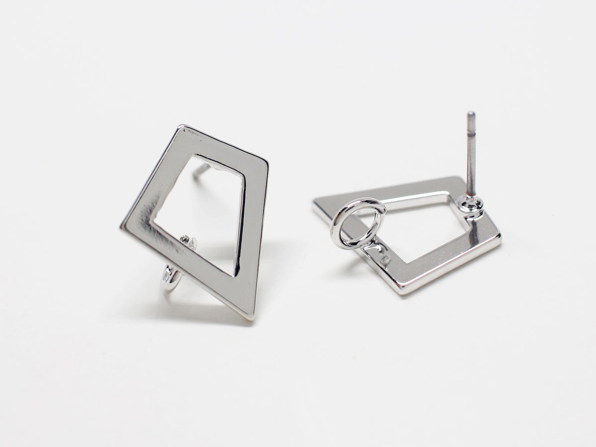 [E0271]/1 pair/Trapezoid Earrings/Brass/Rhodium plated/12x13mm