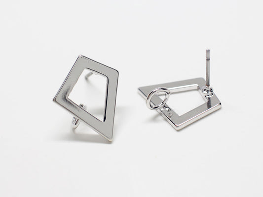 [E0271]/1 pair/Trapezoid Earrings/Brass/Rhodium plated/12x13mm