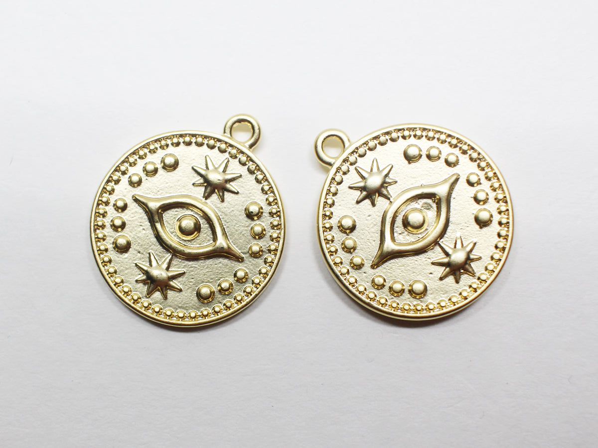 [P0867]2pcs/Evil Eye Space Pendant/Brass/Matte Gold/17mm