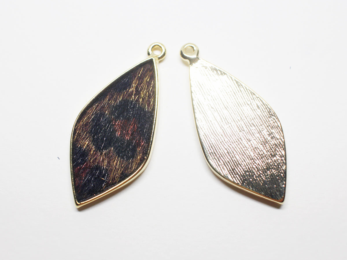 [P0871]2pcs/Calf Skin Oval Pendant/ZincGold/40.5x18mm