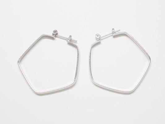 [B0024]2pcs/Large Hexagon Ear Hoop/Brass/Rhodium plated/35x32mm