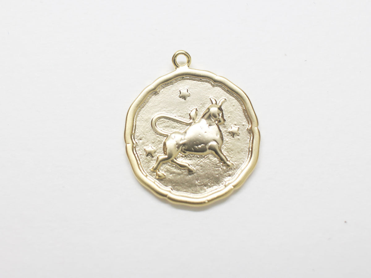 [P0875]/2pcs/Coin Zodiac Sign Pendant/Brass/Matte Gold/18mm