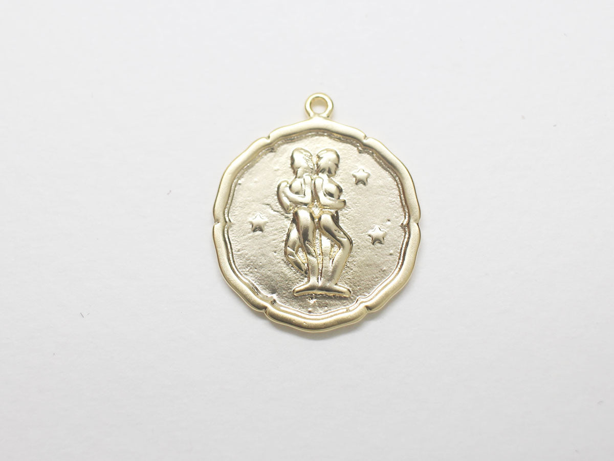 [P0875]/2pcs/Coin Zodiac Sign Pendant/Brass/Matte Gold/18mm