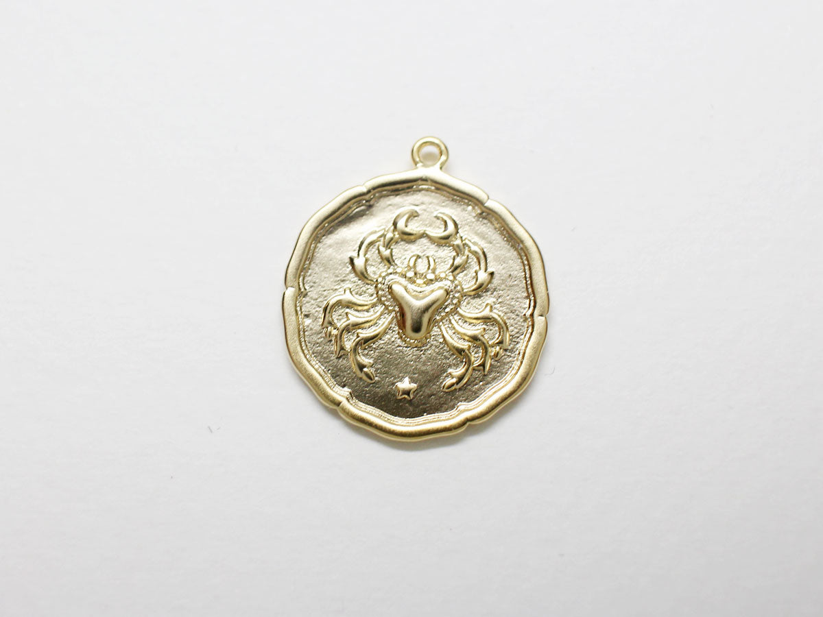 [P0875]/2pcs/Coin Zodiac Sign Pendant/Brass/Matte Gold/18mm