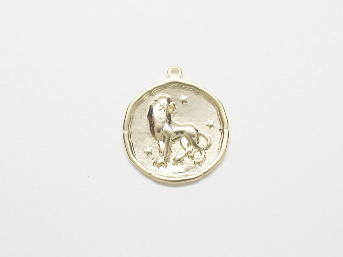 [P0875]/2pcs/Coin Zodiac Sign Pendant/Brass/Matte Gold/18mm