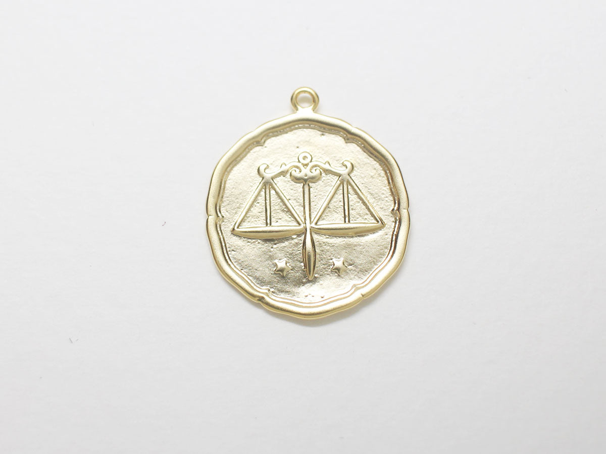 [P0875]/2pcs/Coin Zodiac Sign Pendant/Brass/Matte Gold/18mm