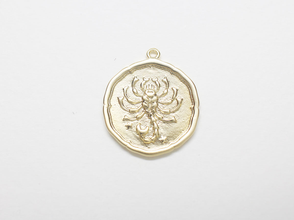 [P0875]/2pcs/Coin Zodiac Sign Pendant/Brass/Matte Gold/18mm