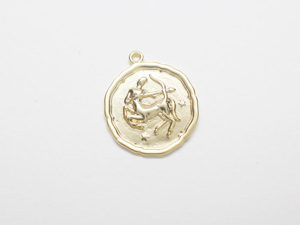 [P0875]/2pcs/Coin Zodiac Sign Pendant/Brass/Matte Gold/18mm