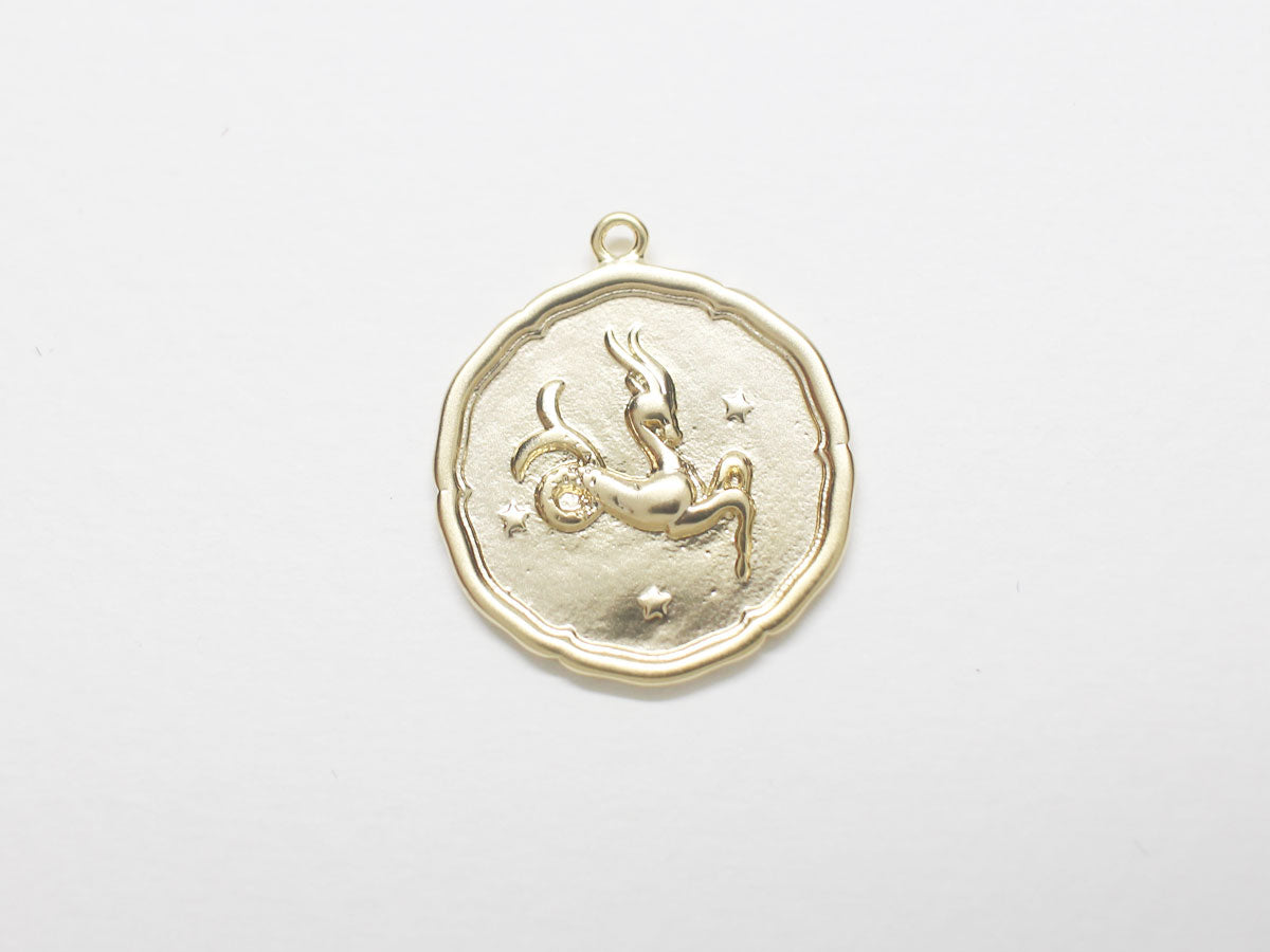 [P0875]/2pcs/Coin Zodiac Sign Pendant/Brass/Matte Gold/18mm