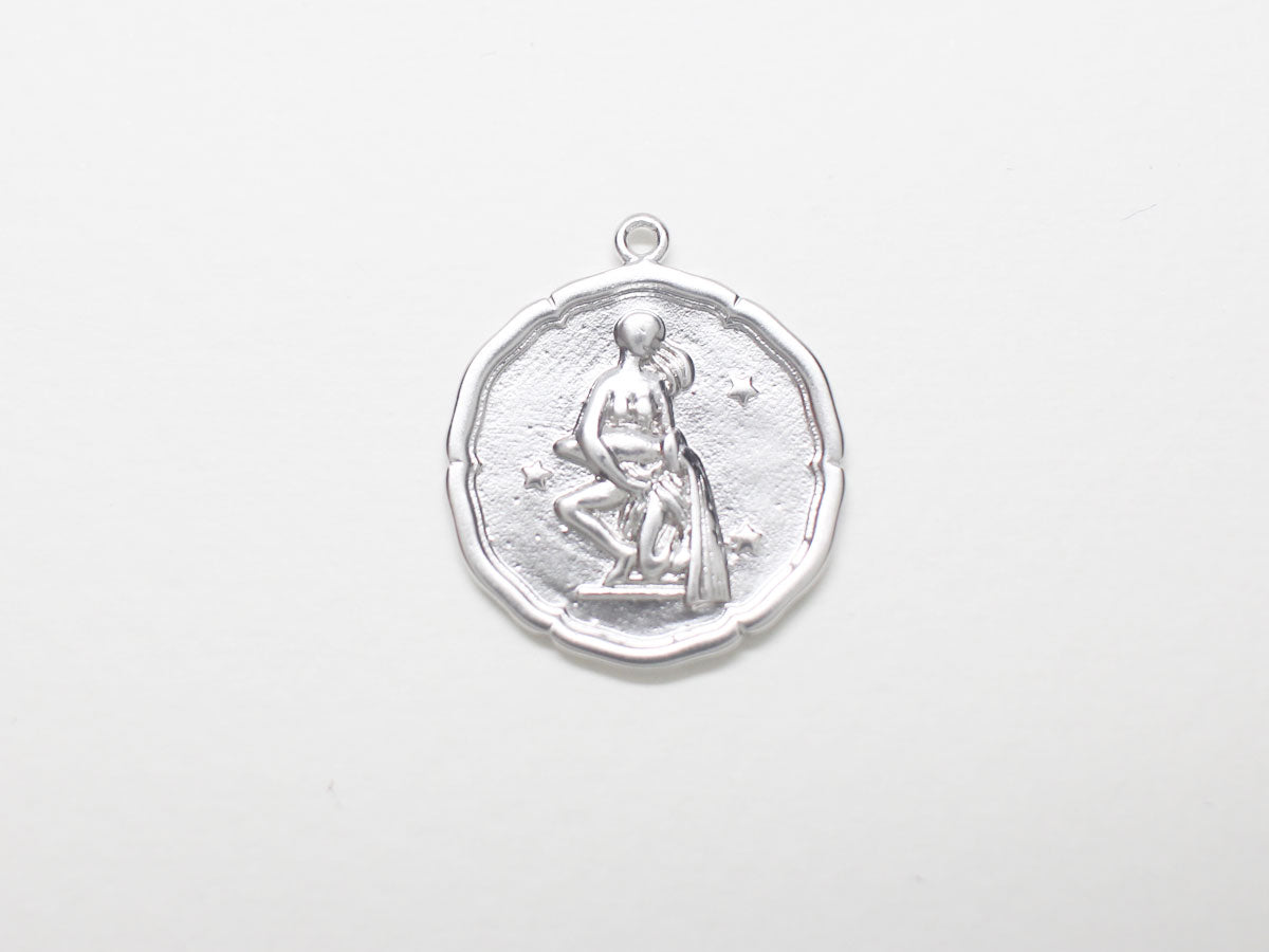 [P0875]/2pcs/Coin Zodiac Sign Pendant/Brass/Matte Rhodium/18mm