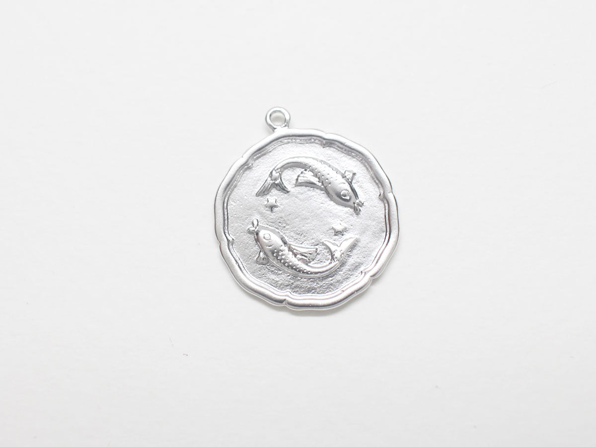 [P0875]/2pcs/Coin Zodiac Sign Pendant/Brass/Matte Rhodium/18mm