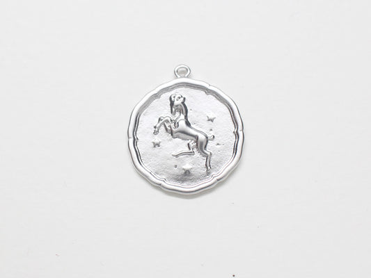 [P0875]/2pcs/Coin Zodiac Sign Pendant/Brass/Matte Rhodium/18mm