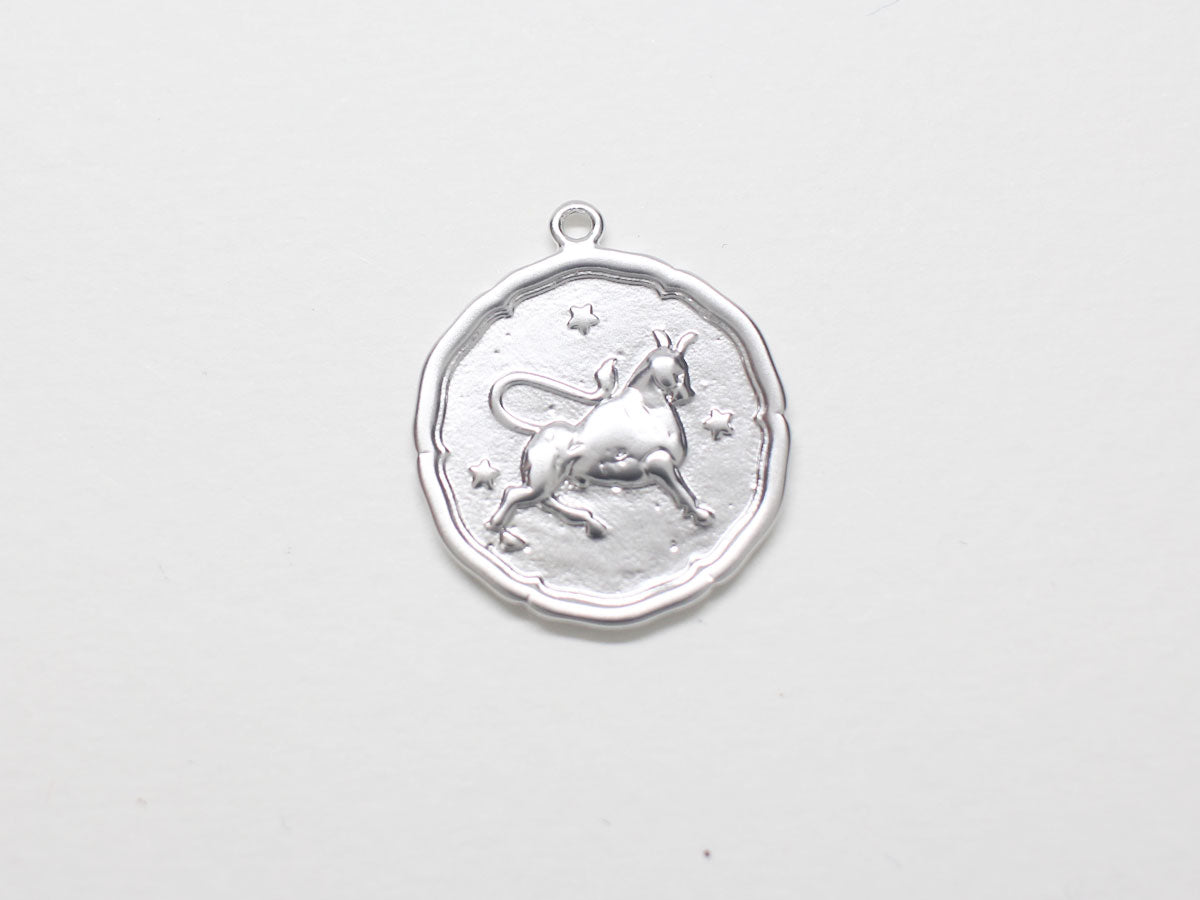 [P0875]/2pcs/Coin Zodiac Sign Pendant/Brass/Matte Rhodium/18mm