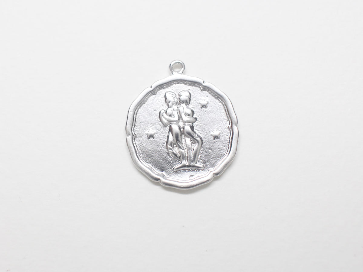 [P0875]/2pcs/Coin Zodiac Sign Pendant/Brass/Matte Rhodium/18mm