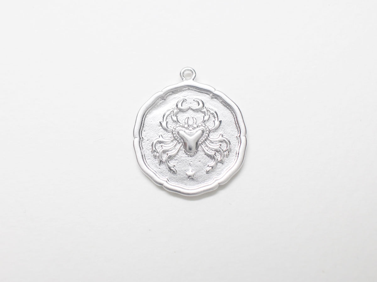 [P0875]/2pcs/Coin Zodiac Sign Pendant/Brass/Matte Rhodium/18mm