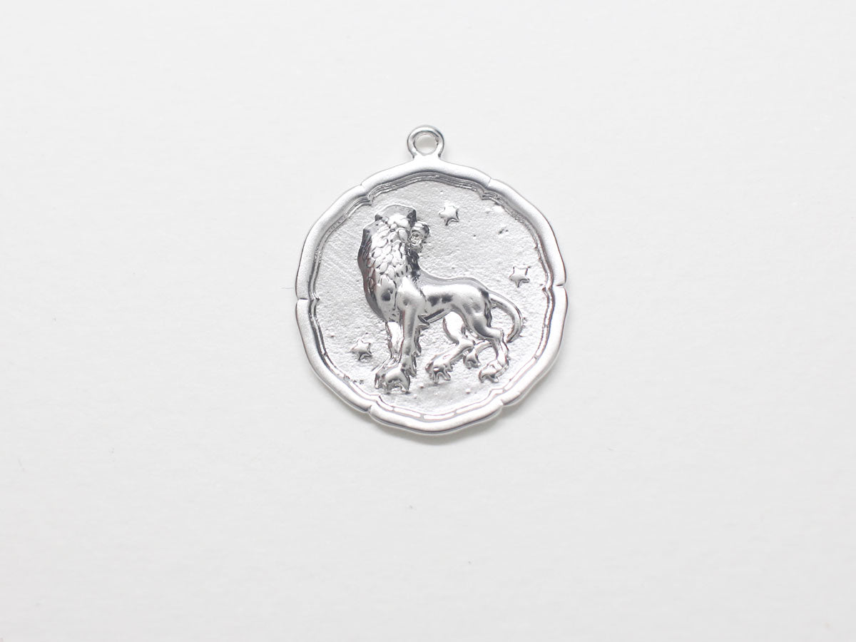 [P0875]/2pcs/Coin Zodiac Sign Pendant/Brass/Matte Rhodium/18mm