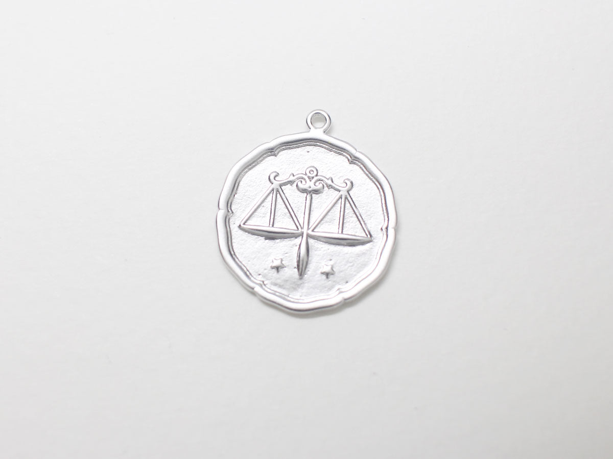 [P0875]/2pcs/Coin Zodiac Sign Pendant/Brass/Matte Rhodium/18mm