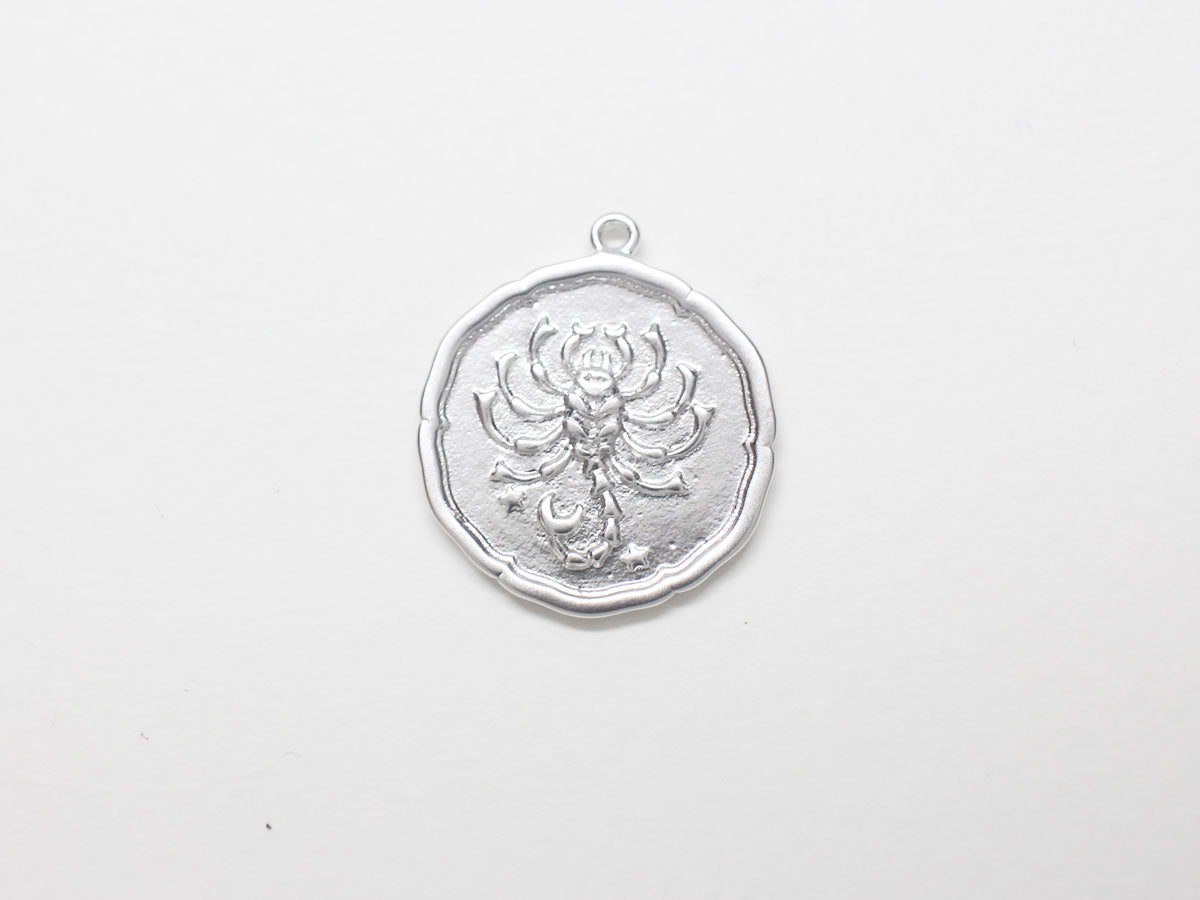 [P0875]/2pcs/Coin Zodiac Sign Pendant/Brass/Matte Rhodium/18mm