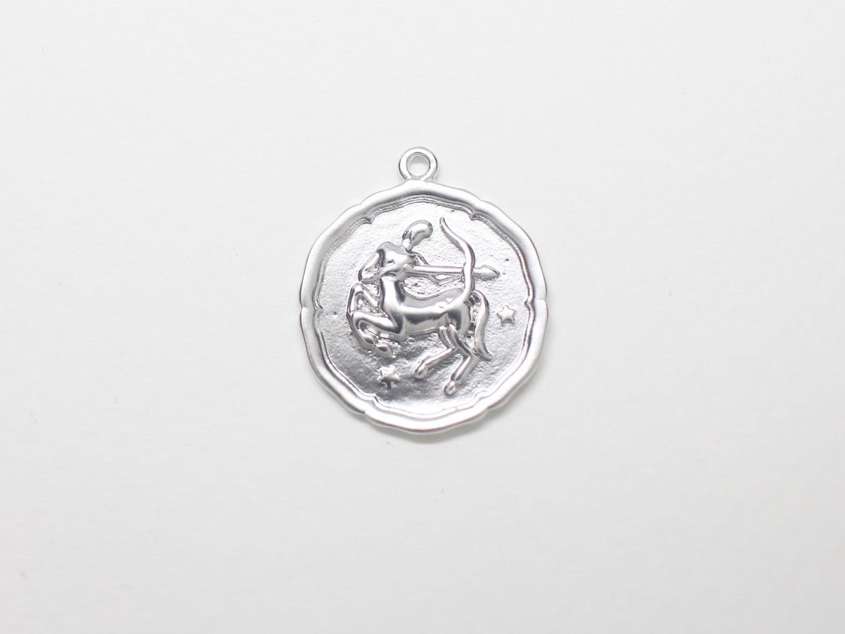 [P0875]/2pcs/Coin Zodiac Sign Pendant/Brass/Matte Rhodium/18mm