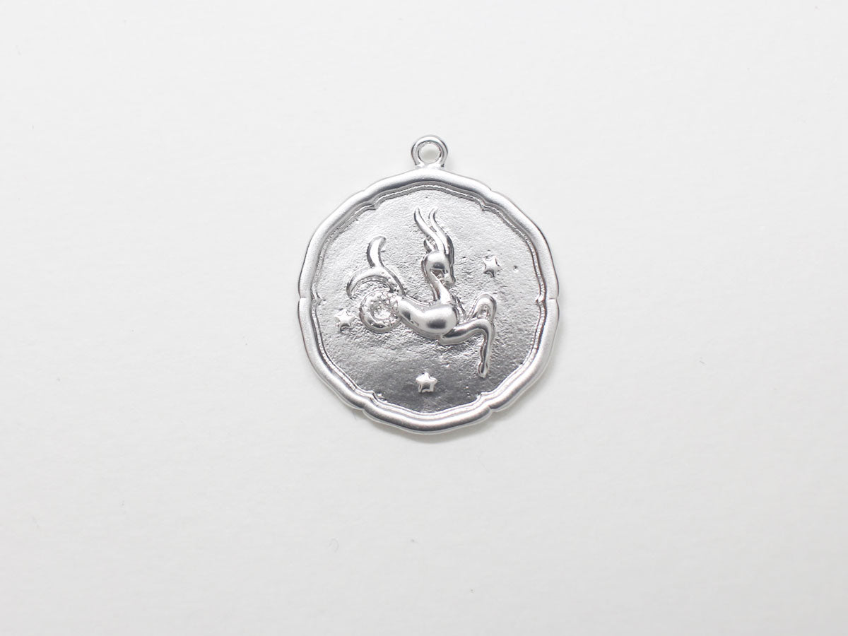 [P0875]/2pcs/Coin Zodiac Sign Pendant/Brass/Matte Rhodium/18mm