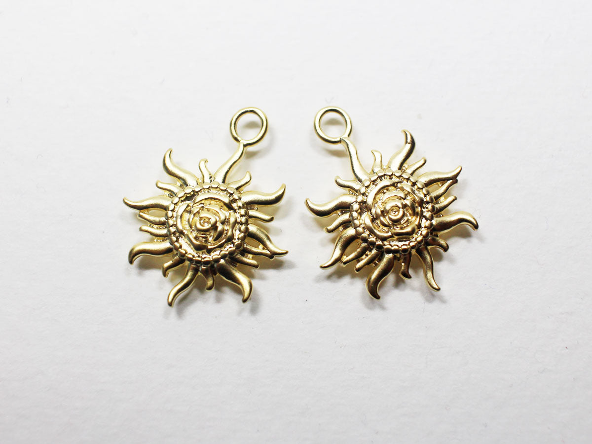 [P0876]2pcs/Burning Sun Pendant/Brass/Matte Gold/19.8x15.1mm