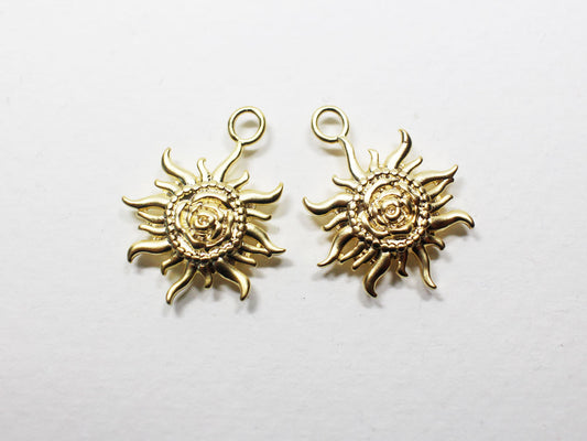 [P0876]2pcs/Burning Sun Pendant/Brass/Matte Gold/19.8x15.1mm