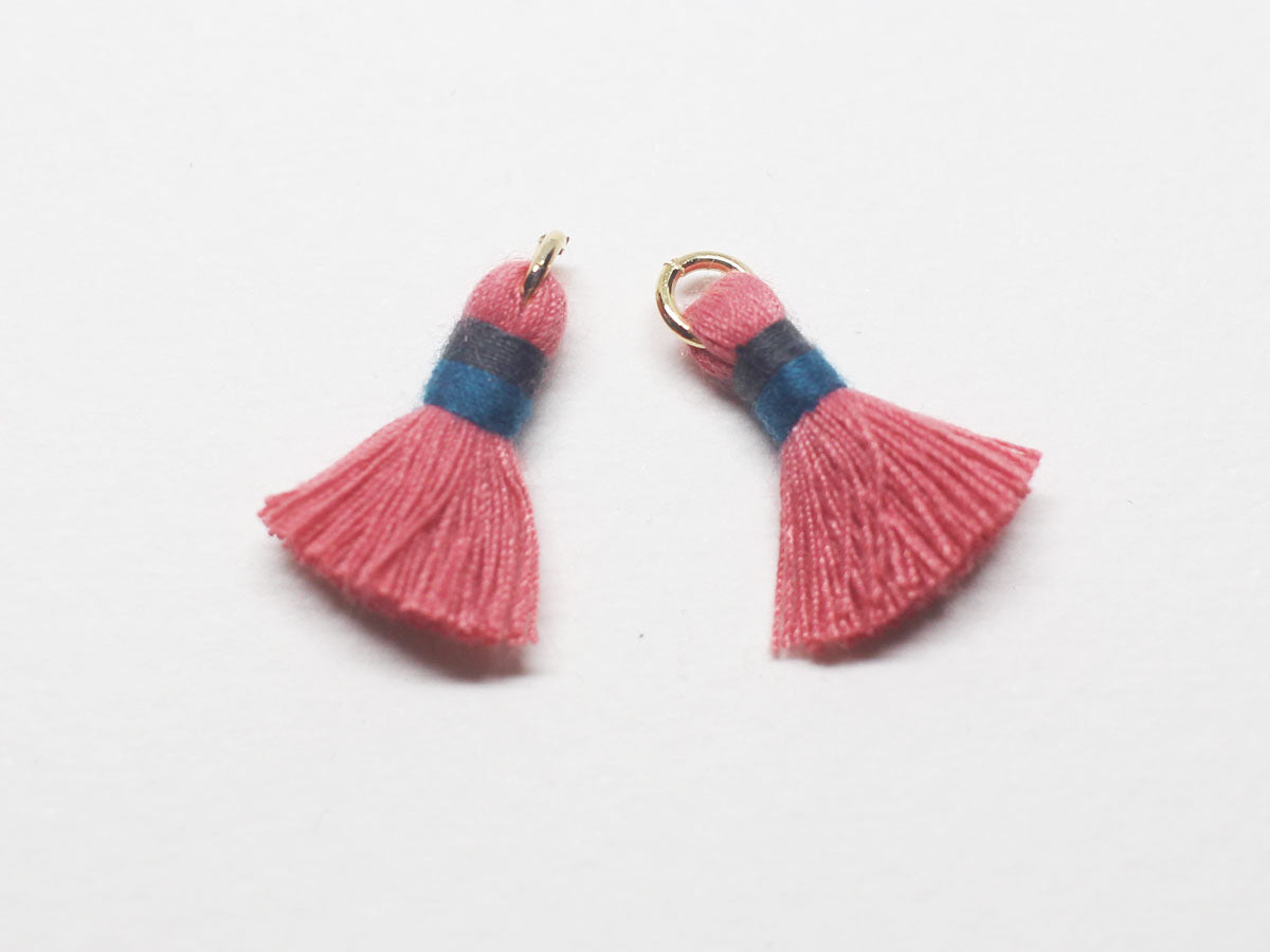 [T0025]2pcs/Color Pointed Mini tassel/Brass/Gold/15.5mm, 4mm ring
