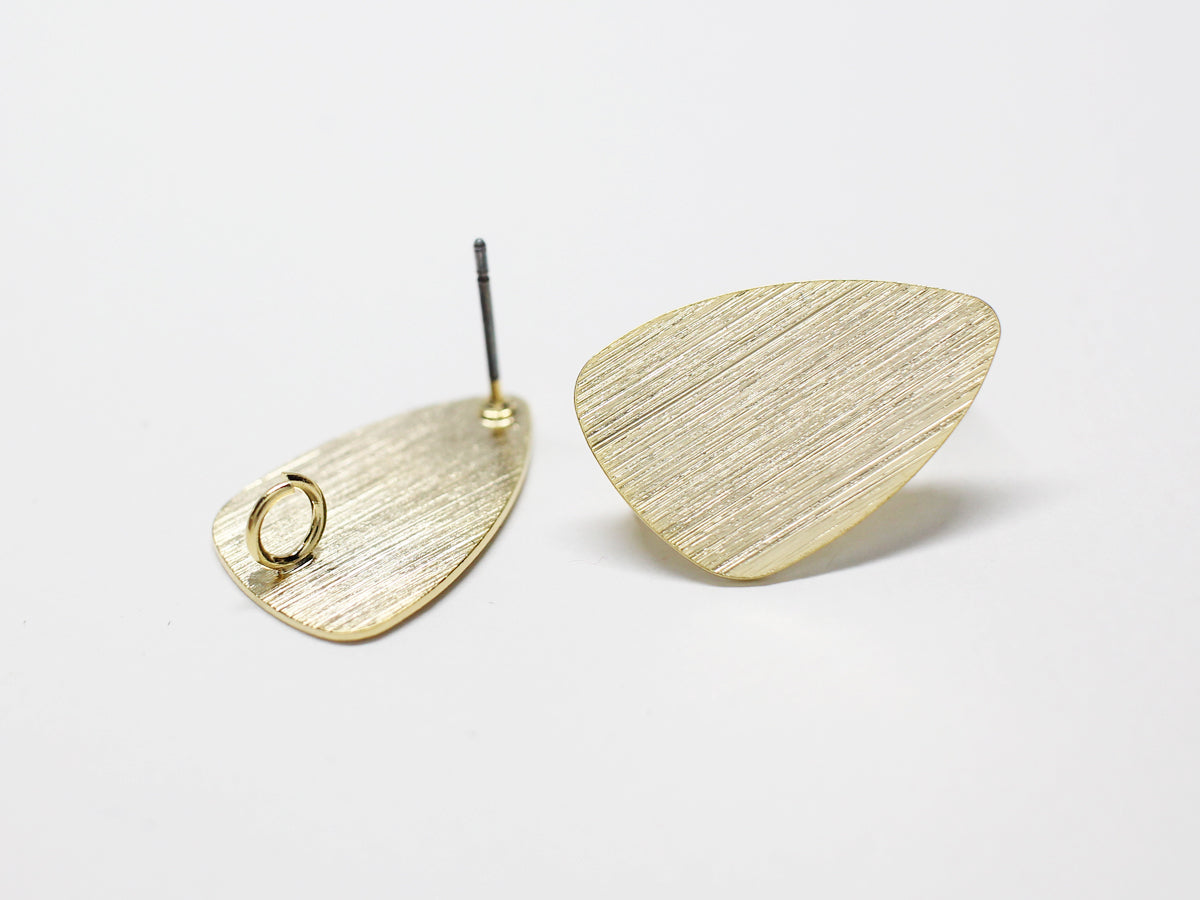 [E0278]/1 pair/Brushed Unbalance Teardrop Earrings/Brass/Gold plated/22x14.5mm