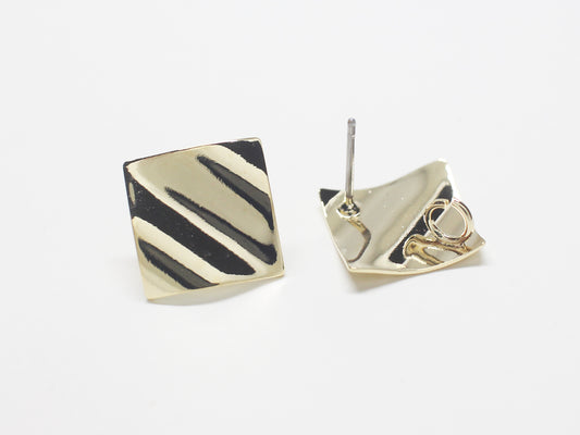 [E0279-1]/1 pair/Wrinkled Rhombus Earrings/Brass/Gold plated/17x17mm