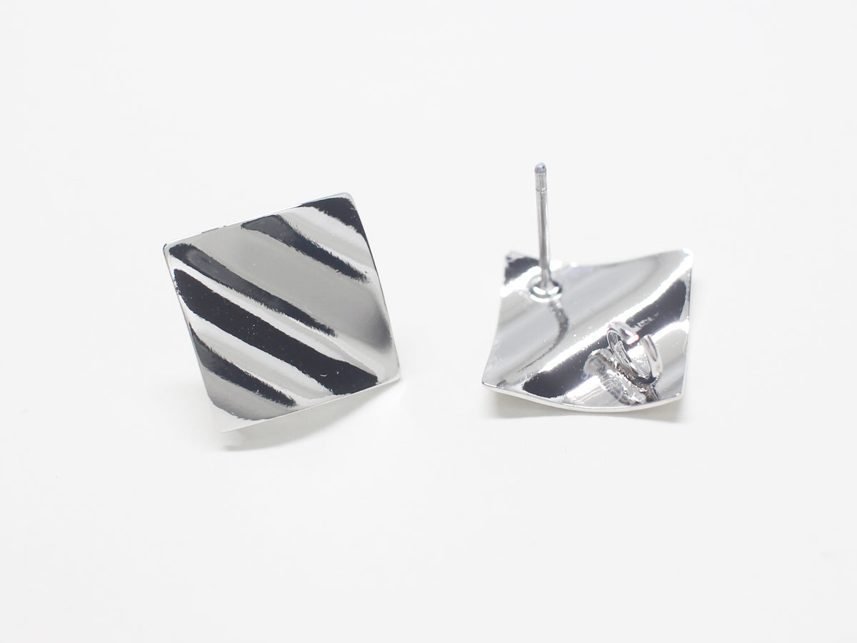 [E0279-1]/1 pair/Wrinkled Rhombus Earrings/Brass/Rhodium plated/17x17mm