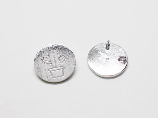 [P0882]2pcs/Brushed Coin Flowerpot Cactus Pendant/Brass/Matte Rhodium/10mm