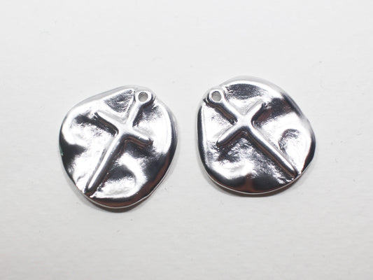 [P0885]2pcs/Coin Cross Pendant/Brass/Matte Rhodium/19.5x18mm