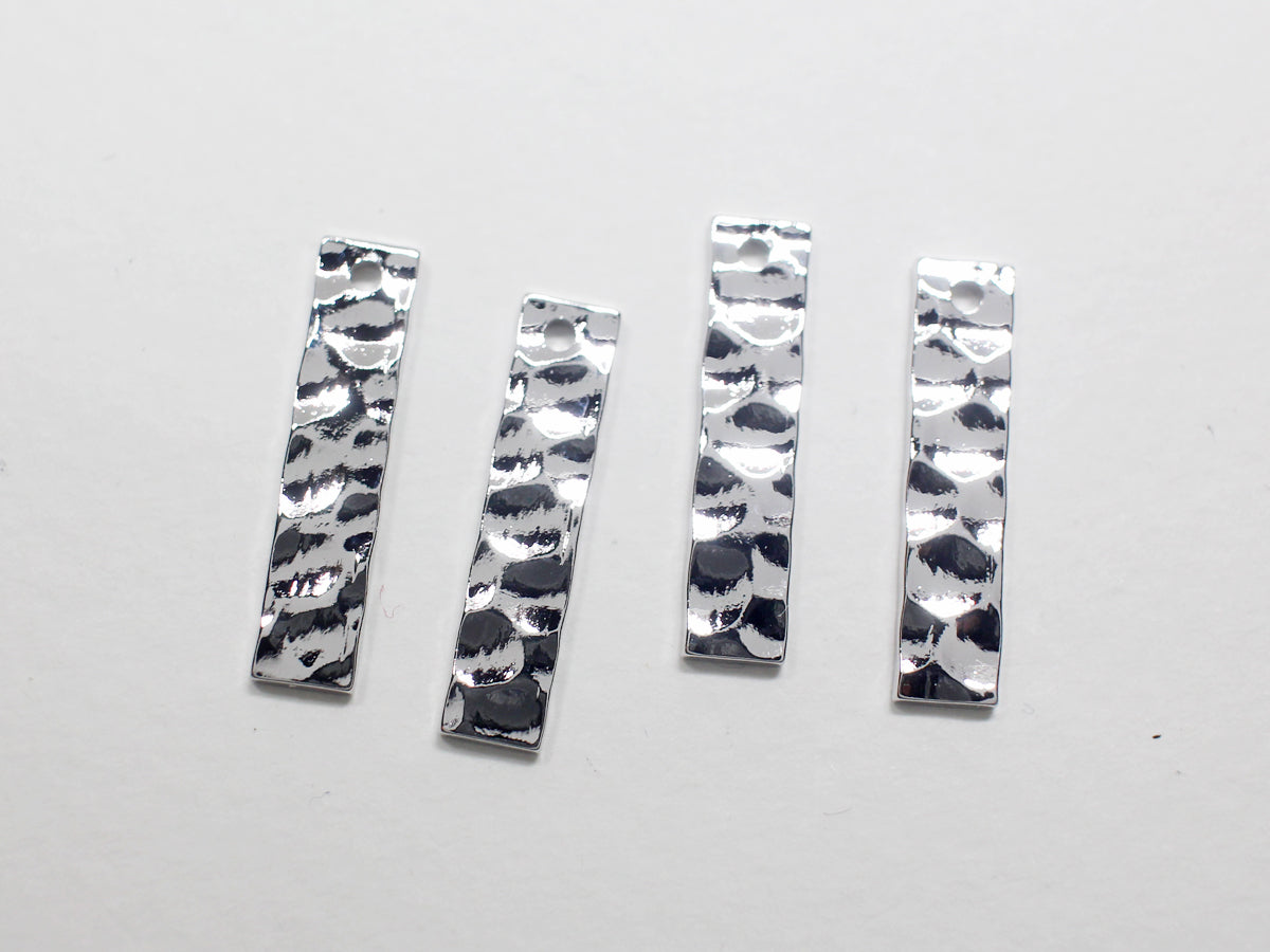 [P0890]4pcs/Small Hammered Bar Pendant/Brass/Rhodium/20x4.5mm