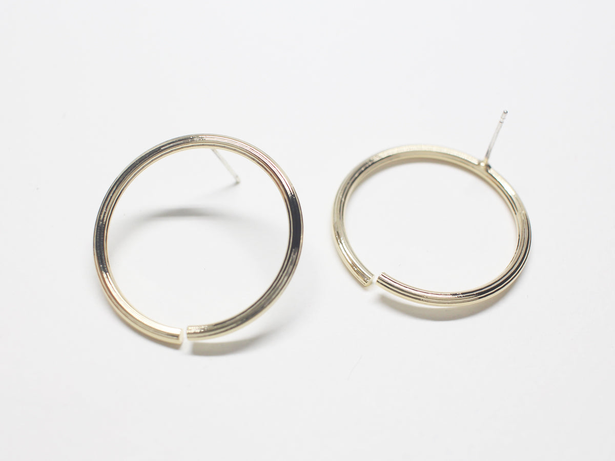 [E0281]/1 pair/Large Open Circle Earrings/Brass/Gold plated/28mm