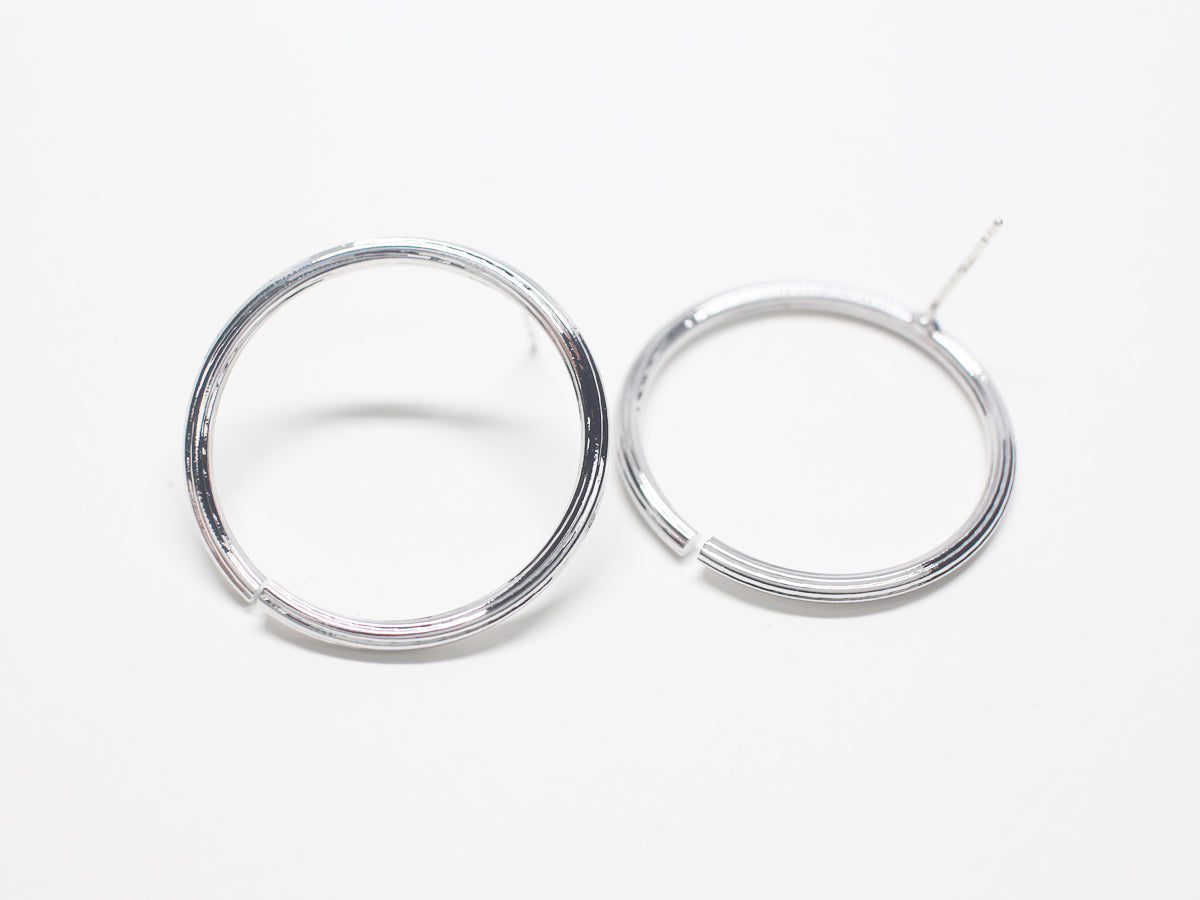 [E0281]/1 pair/Large Open Circle Earrings/Brass/Rhodium plated/28mm