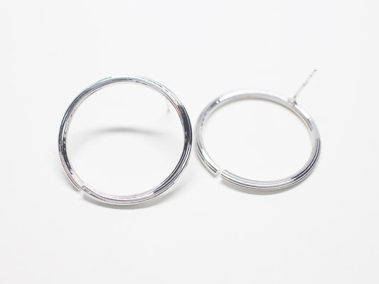 [E0281]/1 pair/Large Open Circle Earrings/Brass/Rhodium plated/28mm