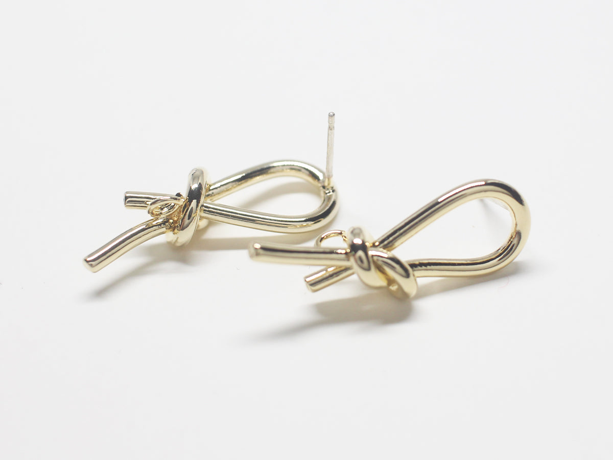 [E0283]/1 pair/Ribbon Knot Stud Earrings/Brass/Gold plated/29x10.5mm