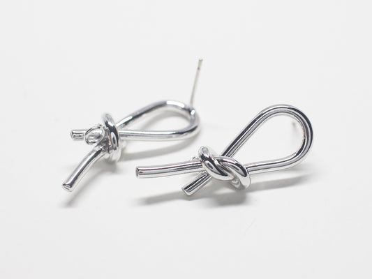 [E0283]/1 pair/Ribbon Knot Stud Earrings/Brass/Rhodium plated/29x10.5mm