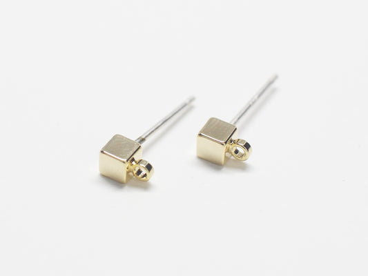 [E0284]/1 pair/Tiny Cube Stud Earrings/Brass/Gold plated/3mm