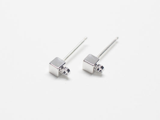 [E0284]/1 pair/Tiny Cube Stud Earrings/Brass/Rhodium plated/3mm