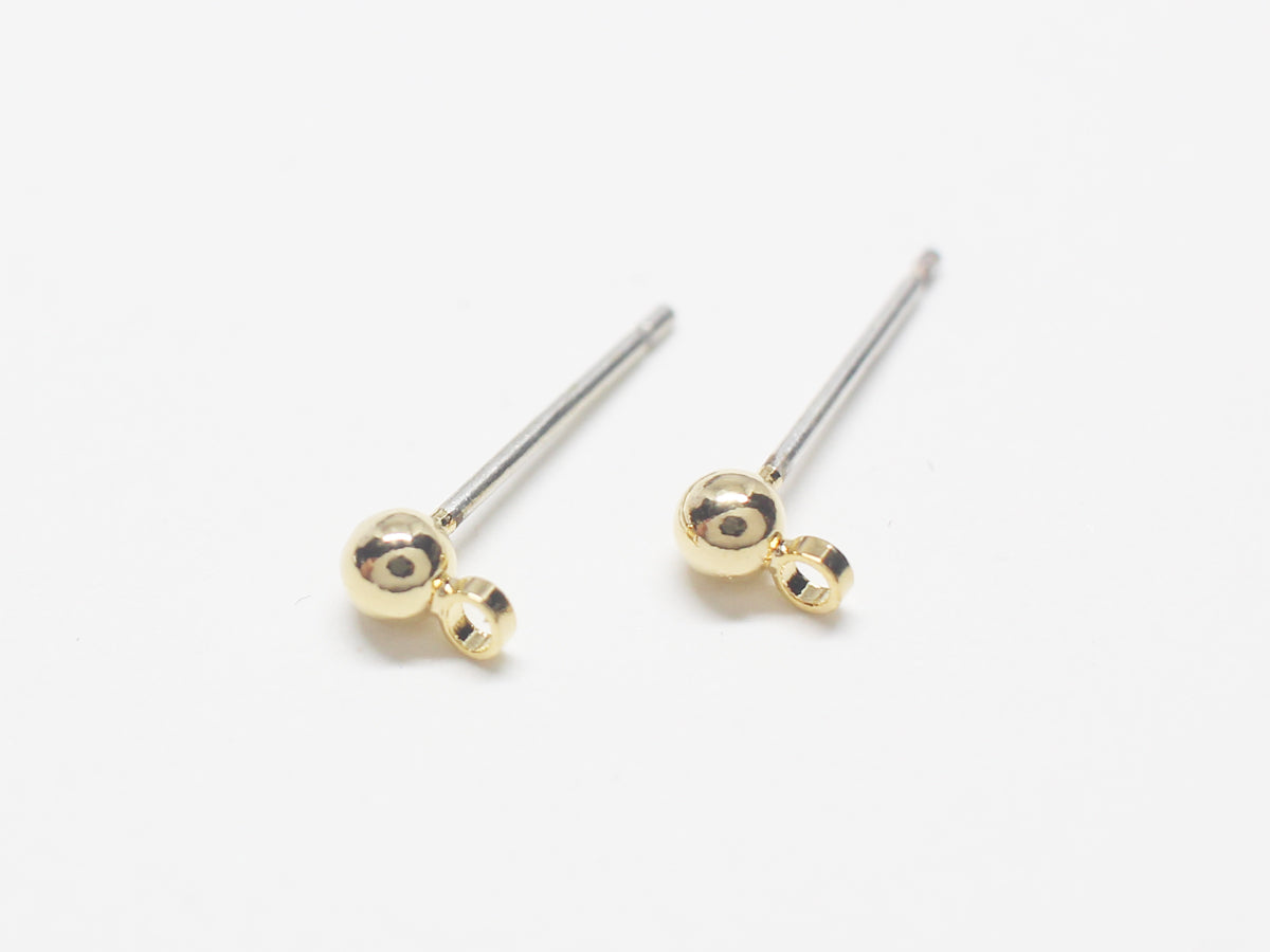 [E0284-1]/1 pair/Tiny Ball Stud Earrings/Brass/Gold plated/3mm