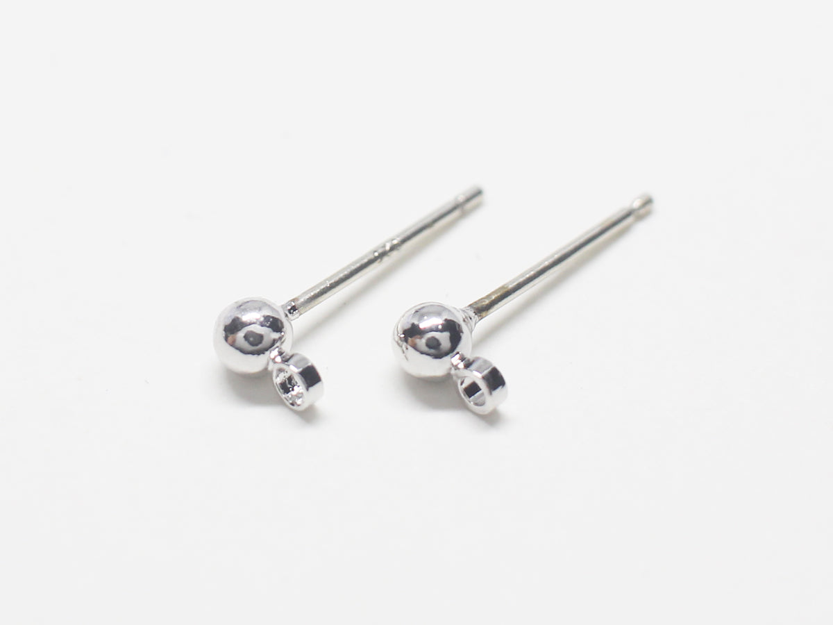 [E0284-1]/1 pair/Tiny Ball Stud Earrings/Brass/Rhodium plated/3mm