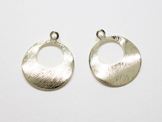 [P0898]2pcs/Waved Open Circle Pendant/Brass/Gold/22x19mm