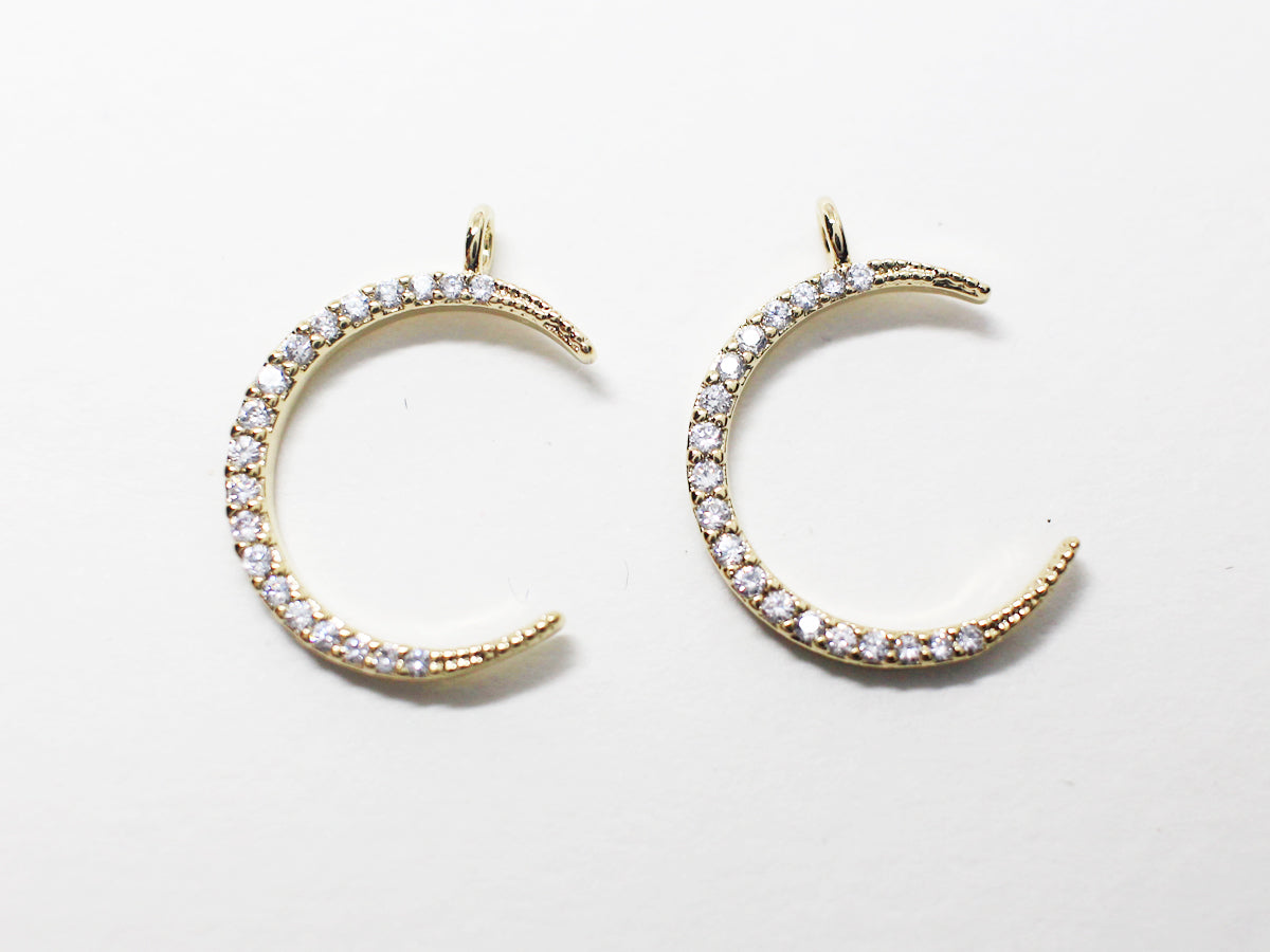 [P0902]1pcs/Thin Cubic Crescent Pendant/Brass/Gold/18x13mm